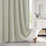 Rideau de douche - stalle - 36 x 72 - vert sauge - coton et lin - impermable et rsistant  la moisissure ...