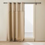 Rideau tamisant everest 140 x 240 cm ? coton / polyester top tiss� � carreaux avec pompons coloris sable ...