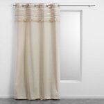Rideau � illets 140x240 cm coton uni avec top tiss� et franges atlas naturel - beige