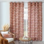 Rideau imprim� feuilles � oeillets brique 140x240 cm