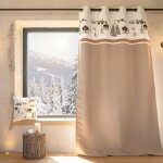 Rideau jacquard � ?illets avec motif chalets et sapins beige 140x260 cm