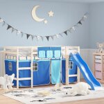 Rideaux pour lit mezzanine pour lit enfant tenture cabane bleu polyester shl8826