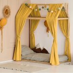 Rideau de lit occultant double couche en cr�pe de coton pur style nordique pour lit denfant et b�b� jaune ...