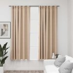 Rideaux occultants aspect lin - vidaxl - 140x175 cm - beige - 2 pi�ces - crochets en m�tal - 100% polyester ...