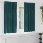 Rideaux occultants avec bande suprieure 2 pices en velours vert fonc