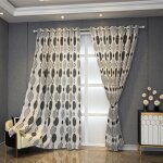 Rideaux occultants en jacquard transparent motif chevrons noir et blanc 140 x 215 cm lot de deux