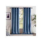 Rideaux occultants thermiques velours bleu lot de 2 panneaux 140x175 cm � oeillets pour salon et chambre ...