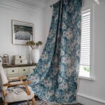 Rideau occultant vintage � imprim� floral et pompons chambre salon porte de maison de campagne bleu 140 ...
