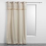 Rideau  illets 140x240 cm coton uni avec top tiss et franges atlas naturel - beige