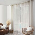Rideau � oeillets naturel - effet lin ecru 140x240 cm