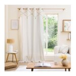 Rideau � pompons - lacia - 140x240cm - ecru - tamisant - ?illets m�talliques