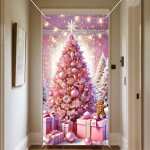 Rideau de porte - décoration de noël pour la porte - avec motif sapin de noël rose bonhomme en pain dépices ... Rideau de porte - décoration de noël pour la porte - avec motif sapin de noël rose bonhomme en pain dépices ...