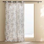 Rideau tamisant roseris 140 x 240 cm - polycoton gris � ?illets fils m�tallis�s dor�s