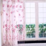 Rideaux en tulle transparent imprim� tulipes 100 x 200 cm d�coration de fen�tre de balcon rose