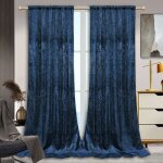 Rideau velours damas floral bleu marine lot de 2 occultant rideaux paissir thermique pour chambre salon ...