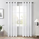 Rideau voilage blanc 140x240cm 2 panneaux effet lin rideaux transparent � oeillet d�coratif pour salon ...