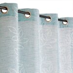 Rideau voilage effet lin imprim� feuille gomme � ?illets 140x240cm bleu dylrev