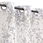 Rideau voilage imprim� feuilles � ?illets 135x240cm gris et blanc dylrev