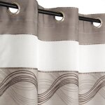 Rideau voilage jacquard chocolat avec bandes horizontales lurex 140x240cm � ?illets pr�t � poser