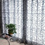 Rideau voilages � oeillet flocage motif crochet d�coration chambre salon 100 * 270cm noir