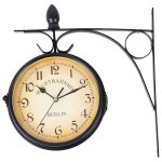 Ridgeyard horloge de gare r�tro horloge murale double cadran avec potence de fixation pendule double ...