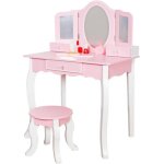 Rijoka coiffeuse en bois pour enfant avec tabouret - commode de maquillage - 3 miroirs - 60x39x106 cm ...