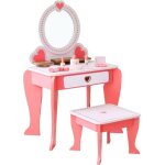 Rijoka coiffeuse en bois pour enfant avec tabouret et miroir - 49 x 34 x 97 cm - rose