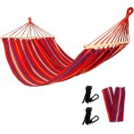 Rijoka hamac avec barre d�cartement - 200 x 140 cm - rayures rouges - 1 personne - avec 2 crochets corde ...