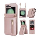 �risingff �tui z flip 5 �tui bandouli�re zipp� pour samsung z flip 5 avec porte - cartes or rose