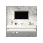 �risingff meuble tv 200 * 40 * 40cm avec trois tiroirs table tv blanc chaud bord�e dor meuble tv ind�pendant ...