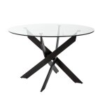 Desial - table ronde Ø120cm plateau en verre piétement croisé métal noir Desial - table ronde Ø120cm plateau en verre piétement croisé métal noir