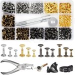 Rivets en cuir 180 pi�ces 3 tailles double rivet goujons tubulaires en m�tal rivetsavec 3 pi�ces outil ...