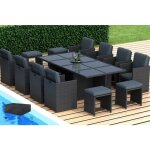 Riviera - salon de jardin encastrable 12 places - en r�sine tress�e - noir avec coussins gris - housse ...