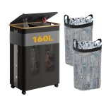 Rman 160l poubelle tri slectif avec 2 bacs et couvercle grande poubelle  roulettes pour collecter les ...