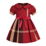 Robe carreau plaid manches courtes fille bebe 100% coton confortable - rouge