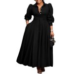 Robe chemise à manches longues ecelen fashion - robe mi - longue unie - noir Robe chemise à manches longues ecelen fashion - robe mi - longue unie - noir