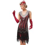 Robe de cocktail femme ann�es 20 rouge � paillettes et franges style gatsby - robe de soir�e vintage ...
