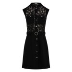 Robe courte coupe droite femme morgan noire en dentelle ajour�e sans manches