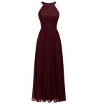 Robe lgante en dentelle et chiffon sans manches bordeaux - taille xl chic et confortable