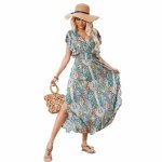 Robe dt bohme ecelen pour femme col en v dos nu imprim fente verte