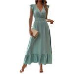 Robe dt ecelen  manches longues et col en v pour femme - robe de soire taille haute - jupe trapze ...