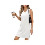 Robe femme sans manche col v couleur unie courte - blanc