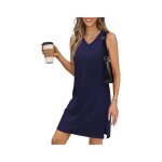 Robe femme sans manche col v couleur unie courte - bleu marine Robe femme sans manche col v couleur unie courte - bleu marine
