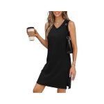 Robe femme sans manche col v couleur unie courte - noir Robe femme sans manche col v couleur unie courte - noir