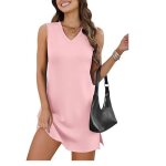 Robe femme sans manche col v couleur unie courte - rose Robe femme sans manche col v couleur unie courte - rose