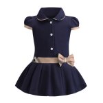 Robe fille bebe en coton manches courtes col rabattu confortable respirante - bleu marine