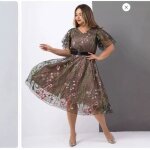 Robe fleurie ecelen pour femme - robe trapèze grande taille élégante - marron foncé Robe fleurie ecelen pour femme - robe trapèze grande taille élégante - marron foncé