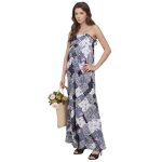 Robe longue bustier fleuri bleu - �l�gance d�contract�e pour vos journ�es d�t�