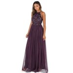 Robe longue - maya deluxe - 6134 - maxi - berry - dos nu - paillettes - violet