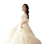 Robe de marie en dentelle ecelen pour femme - paules dnudes - motif floral - blanc